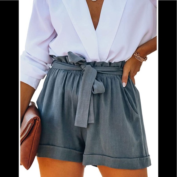Pants - 🆕Elastic Waist Side Pockets Ruffle Linen Shorts